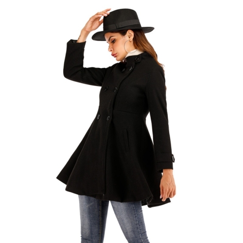 

Women Short Swing Woolen Coat (Color:Black Size:M)