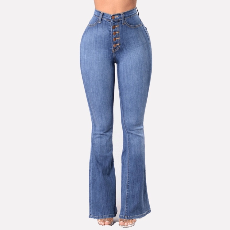 Pantalones acampanados de mezclilla con glúteos ajustados de cintura alta  (Color: Azul bebé Talla: XXL)