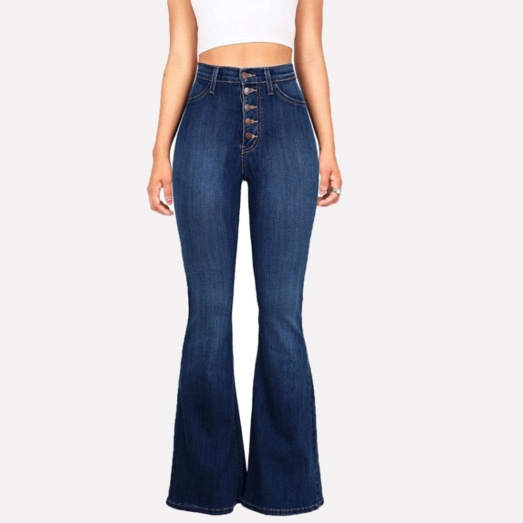 SUNSKY - Pantalones de mezclilla acampanados de mezclilla de cintura alta  ajustados (Color: Azul oscuro Talla: L)
