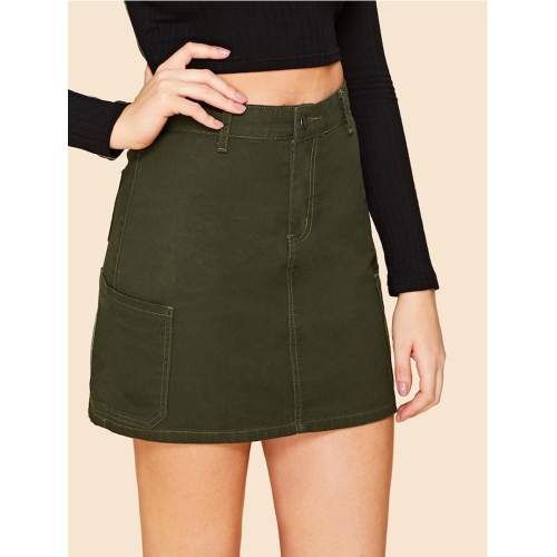 canal vídeo darse cuenta Mini falda corta de moda (Color: Verde militar Talla: XS)