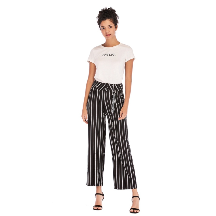 Pantalones anchos y rectos casuales Correas a rayas (Color: Negro Talla: L)