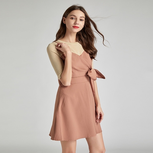2825 - Váy đầm chiffon hai dây màu hồng