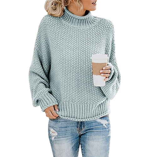 패션 두꺼운 실 터틀넥 니트 스웨터 (색상 : 블루 크기 : M)