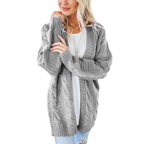 Women Mid-length Sweater Jacket Temperament Loose Knitted Cardigan, Size: L(Wine  Red)
