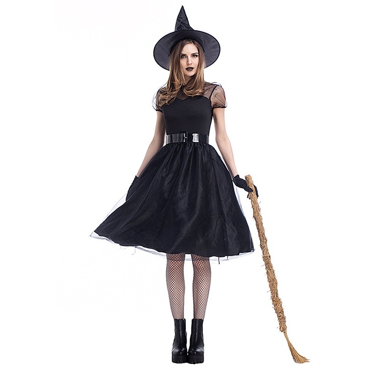 Cosplay Costume Black Gauze Witch Costume Temperament Night Ghost Game  Costume (Color:Black Size:M)