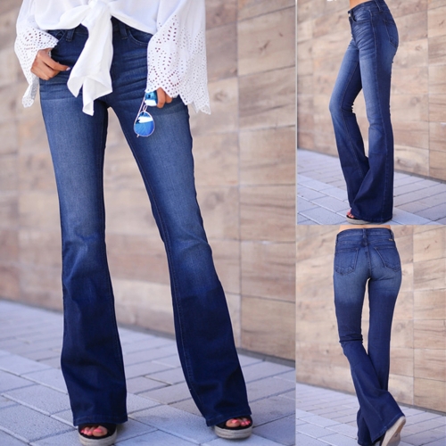 Pantalones vaqueros con corte de de para mujer (Color: Azul oscuro Talla: M)