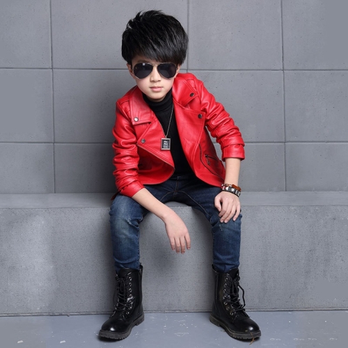 

Solid Color Lapel Leather Jacket, Style: No Velvet (Color:Red Size:160)