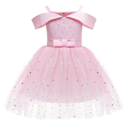 

Girls One-shoulder Sequined Tutu Dress (Color:Pink Size:120)
