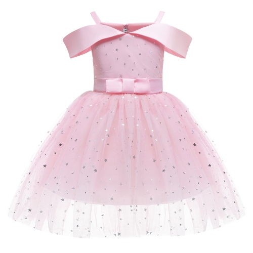 

Girls One-shoulder Sequined Tutu Dress (Color:Pink Size:130)