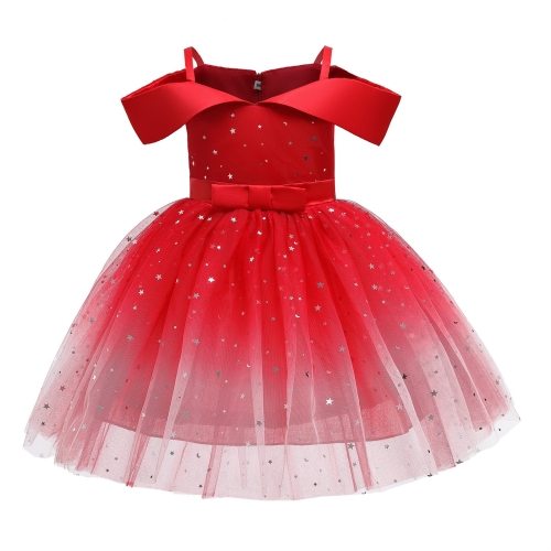 

Girls One-shoulder Sequined Tutu Dress (Color:Red Size:140)