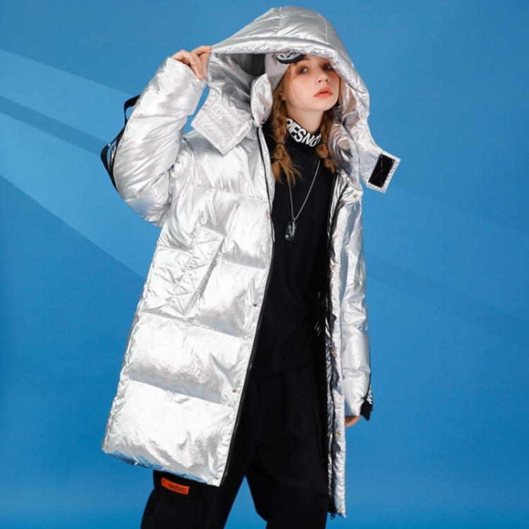 SUNSKY - Chaqueta de plumón de longitud media para mujer de invierno Abrigo  de plumón de pato blanco cálido a prueba de frío informal suelto con gorra  extraíble (Color: Plata Talla: XL)