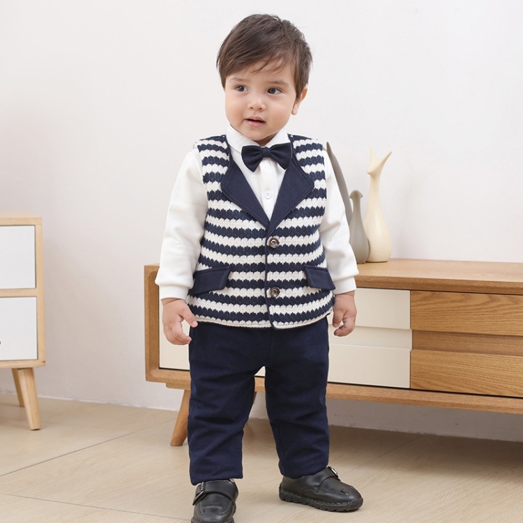 

Baby Boy Gentleman Style Shirt Vest Pants Three-piece Set (Color:As Show Size:120cm)