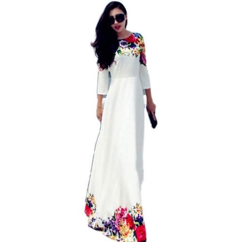 

Women Fashion Flower Printed Long Dress (Color:White Size:L)