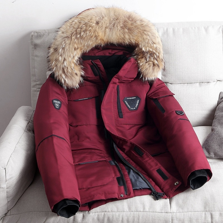 

Winter Waterproof Down Jacket Plus Velvet Padded Jacket for Men, with Detachable Hat (Color:Wine Red Size:Xxl)