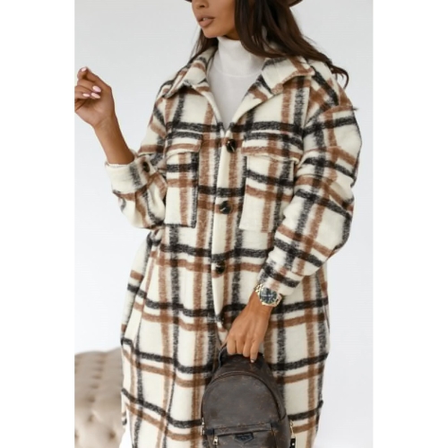 

Autumn And Winter Long-sleeved Plaid Printed Shirt Jacket (Color:Camel Size:M)