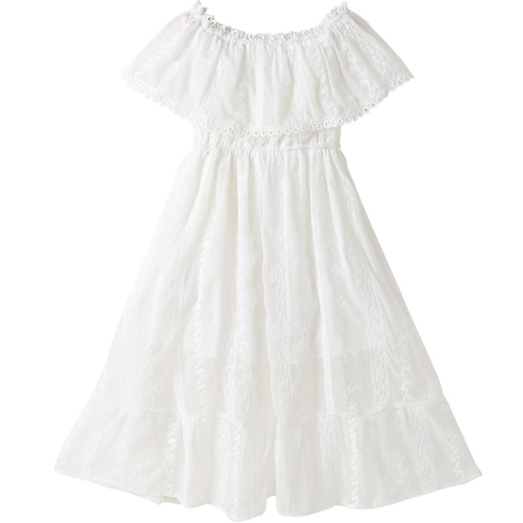 

Girls Lace One-shoulder Dress (Color:White Size:140)
