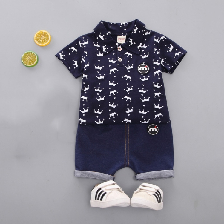 

Childrens Two-piece Summer Crown Shirt For Boys (Color:Blue Size:100)