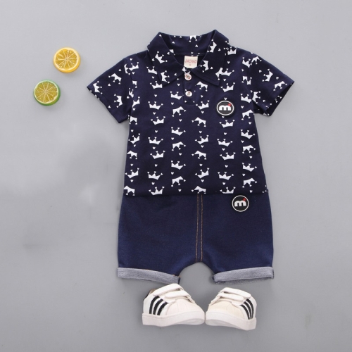 

Childrens Two-piece Summer Crown Shirt For Boys (Color:Blue Size:110)