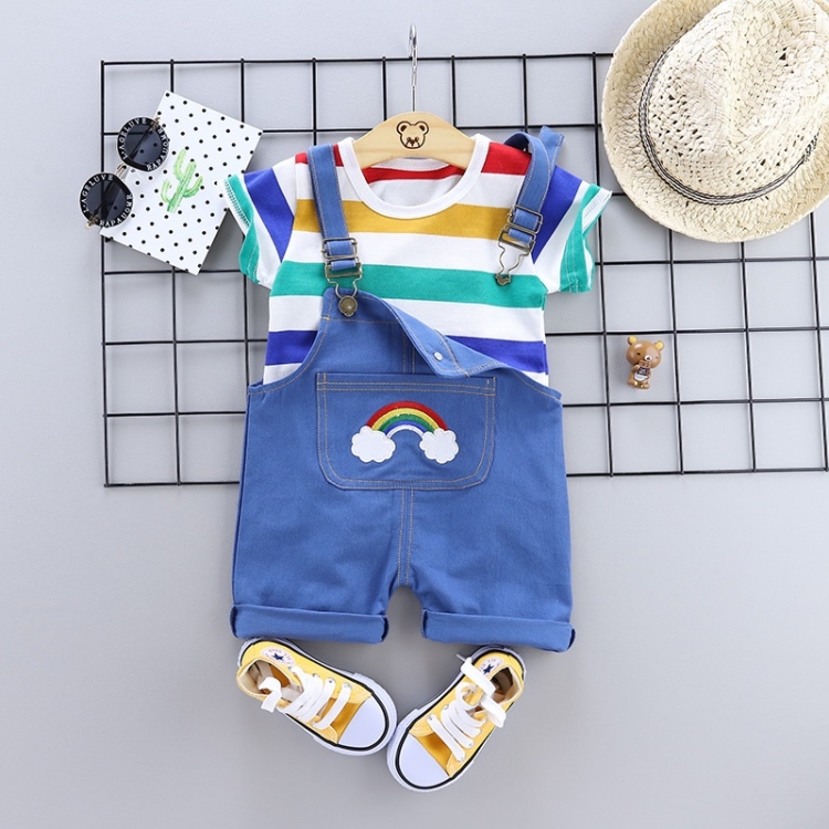 

Summer Two-piece Baby Suspenders Suit Striped Short-sleeved Summer Dress (Color:Blue Size:100)