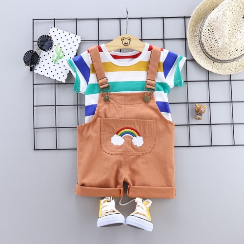 

Summer Two-piece Baby Suspenders Suit Striped Short-sleeved Summer Dress (Color:Brown Size:80)