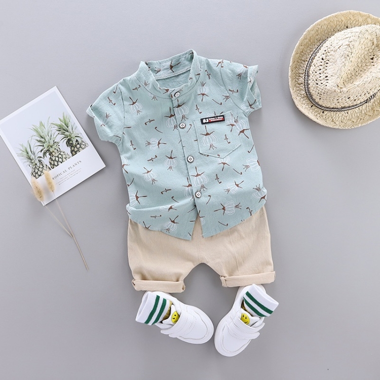 

Summer Childrens Short-sleeved Suit Shirt Two-piece Suit (Color:Light Green Size:90)