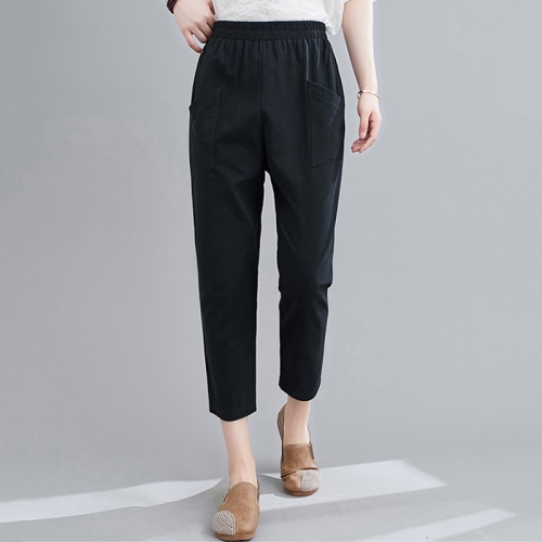 

Spring Solid Color Loose Ankle-length Pants High Waist Harlan Slim-fit Pants Thin Casual Pants for Ladies (Color:Black Size:L)