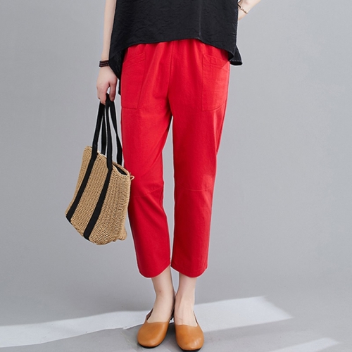 

Spring Solid Color Loose Ankle-length Pants High Waist Harlan Slim-fit Pants Thin Casual Pants for Ladies (Color:Red Size:L)