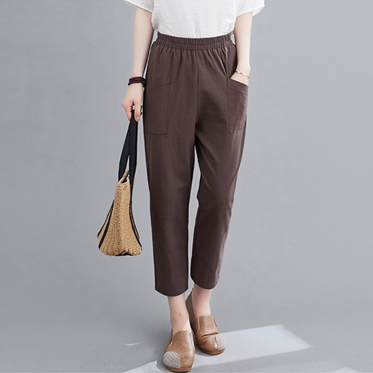 

Spring Solid Color Loose Ankle-length Pants High Waist Harlan Slim-fit Pants Thin Casual Pants for Ladies (Color:Coffee Size:L)