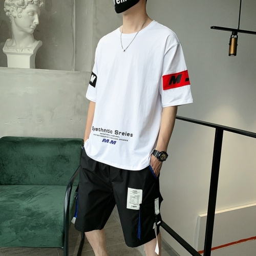 Letter Printed Baseball Shirt And Drawstring Shorts Set In LIGHT