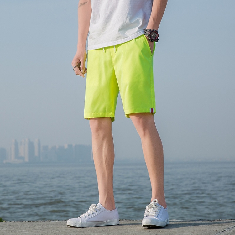 

Summer Loose Casual Patch Cloth Quick-drying Shorts Polyester Drawstring Beach Shorts for Men (Color:Green Size:L)