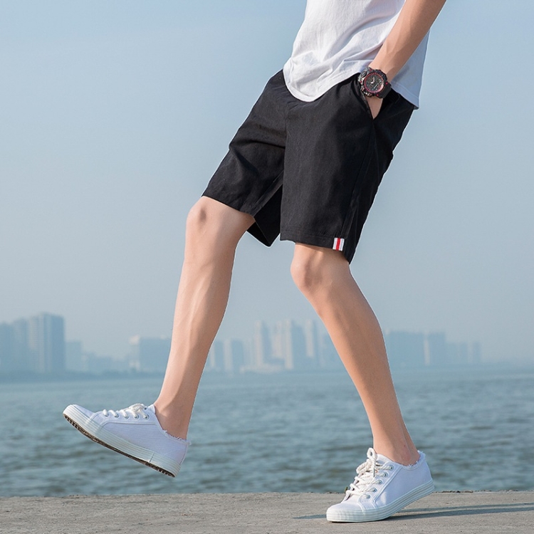 

Summer Loose Casual Patch Cloth Quick-drying Shorts Polyester Drawstring Beach Shorts for Men (Color:Black Size:XXXXL)