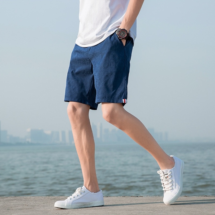 

Summer Loose Casual Patch Cloth Quick-drying Shorts Polyester Drawstring Beach Shorts for Men (Color:Dark Blue Size:M)