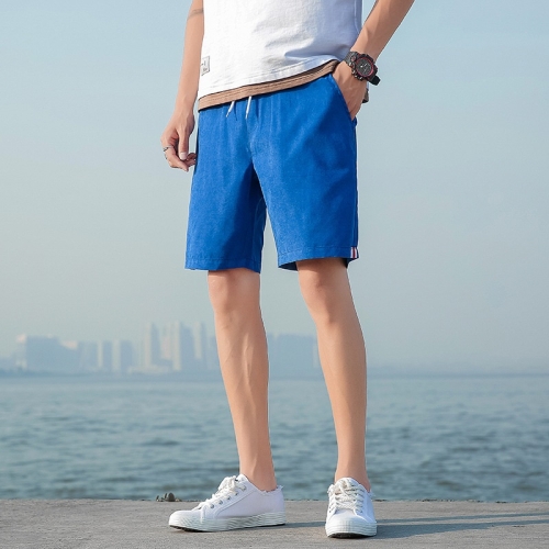 

Summer Loose Casual Patch Cloth Quick-drying Shorts Polyester Drawstring Beach Shorts for Men (Color:Royal Blue Size:M)