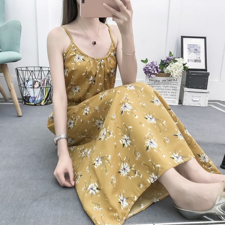 

Floral Cotton Silk Long Skirt Slim Suspender Skirt (Color:3 Size:L)
