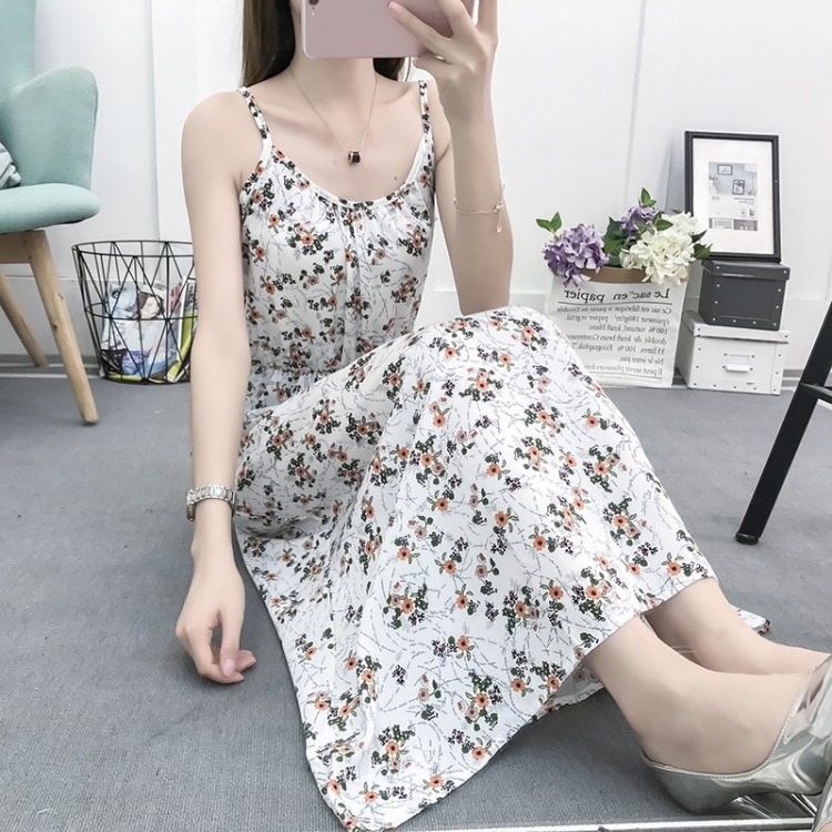 

Floral Cotton Silk Long Skirt Slim Suspender Skirt (Color:4 Size:L)