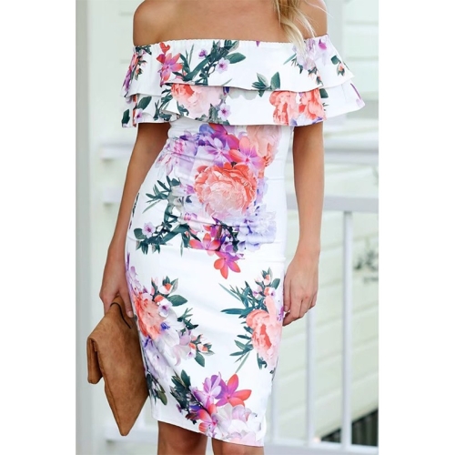 

One-shoulder Slim Printed Dress for Ladies (Color:As The Picture Shows Size:L)