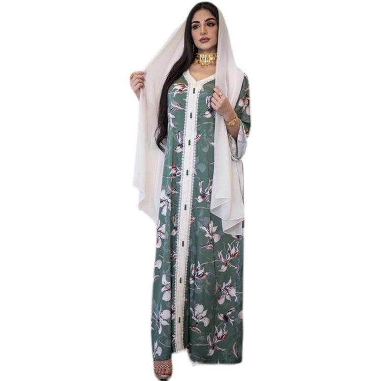 

Women Printed Long Lace Dress (Color:Green Size:XXL)