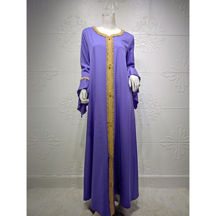 

Women Ruffle Sleeve Embroidered Gold Lace Dress (Color:Purple Size:XL)