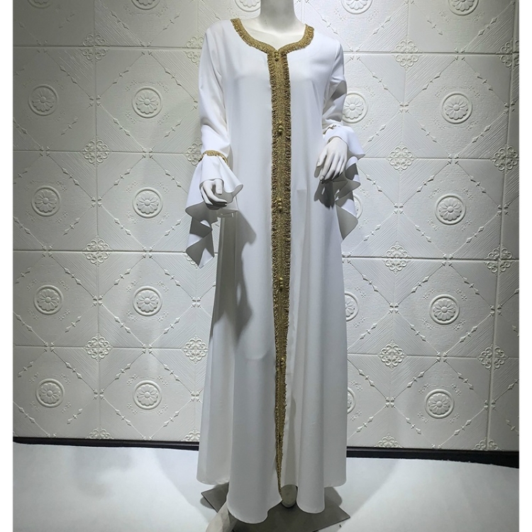 

Women Ruffle Sleeve Embroidered Gold Lace Dress (Color:White Size:XL)