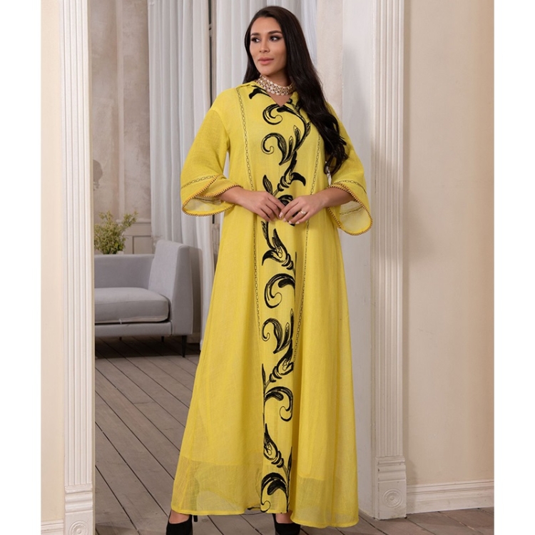 

Women Solid Color Embroidered Loose Robe (Color:Yellow Size:XL)