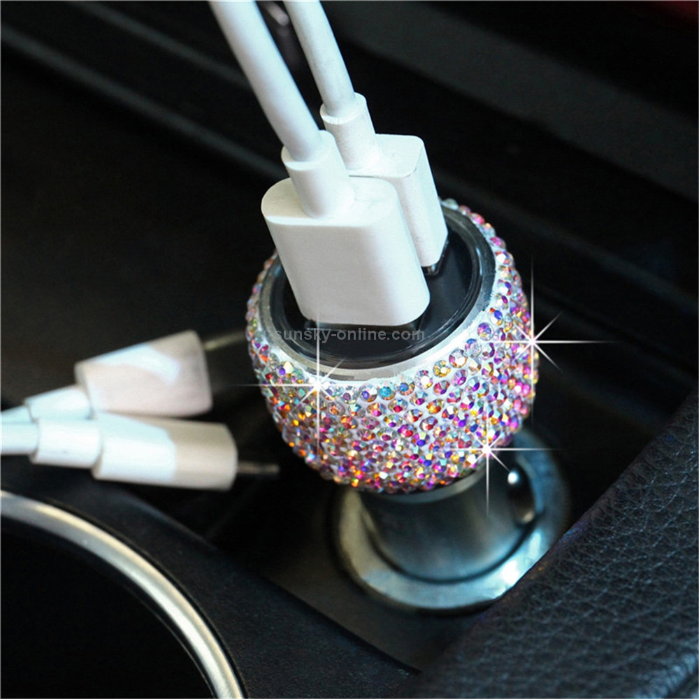 Car Diamond Aluminium Alloy QC3.0 Dual USB Quick Charger(Colour) Car Diamond Aluminium Alloy QC3.0 Dual USB Quick Charger(Colour)