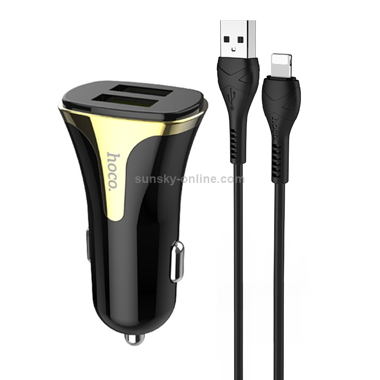 hoco Z31 18W 3.4A Portable QC3.0 Dual USB Car Charger with 8 Pin Charging Cable (Black) hoco Z31 18W 3.4A Portable QC3.0 Dual USB Car Charger with 8 Pin Charging Cable (Black)