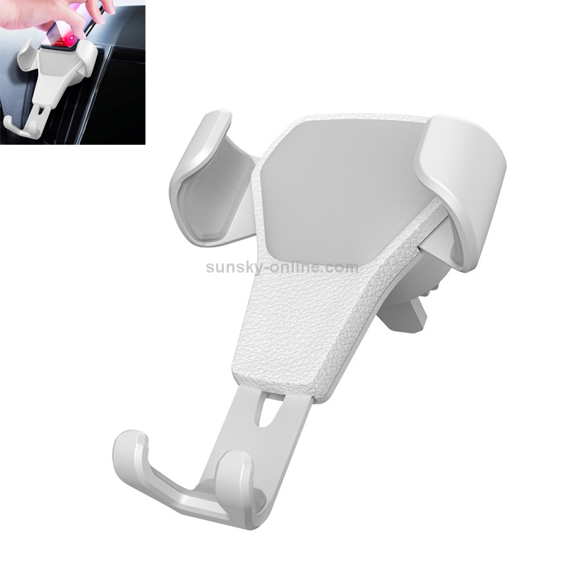 Litchi Texture Gravity Car Mount Phone Holder (White)