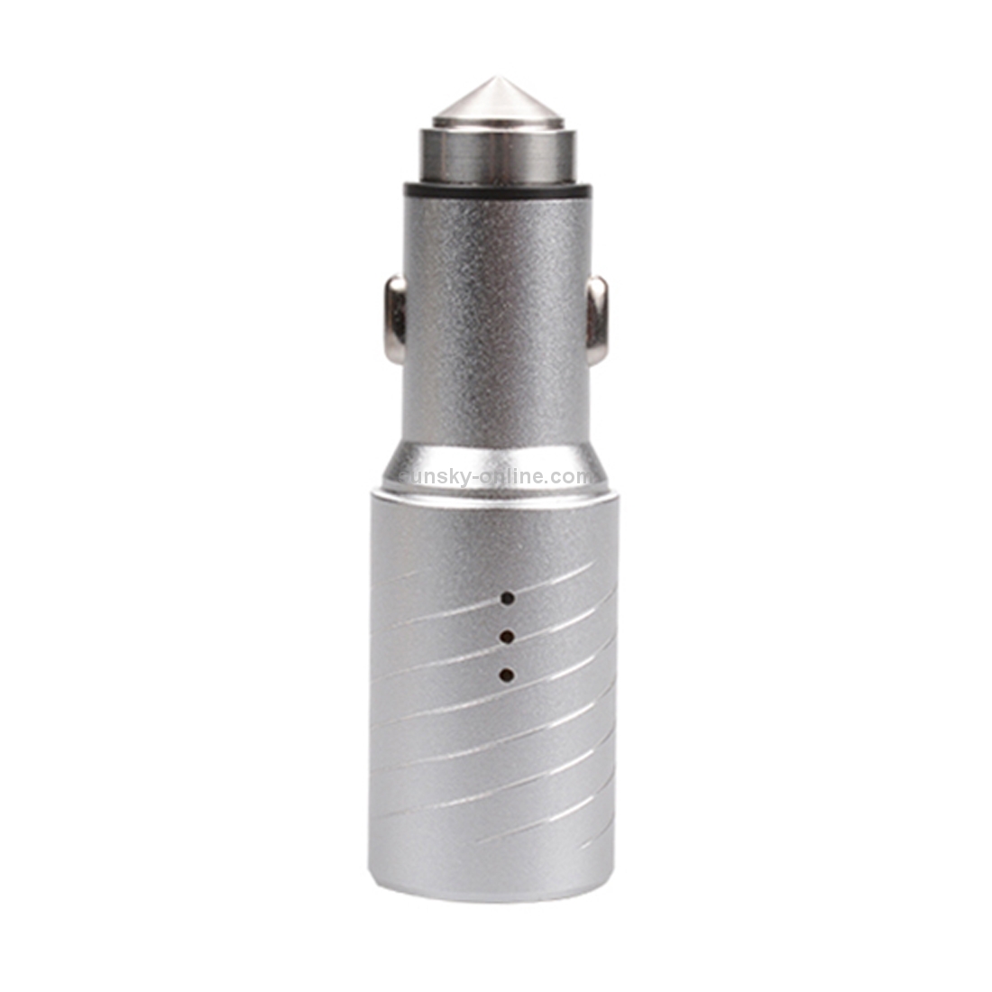SEZU Whirl Texture Aviation Aluminium 1A + 2.1A Dual USB Car Charger with Air-purifying Function & Safety Hammer(Silver) SEZU Whirl Texture Aviation Aluminium 1A + 2.1A Dual USB Car Charger with Air-purifying Function & Safety Hammer(Silver)