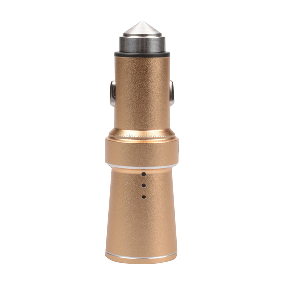 SEZU Tower Series Aviation Aluminium 1A + 2.1A Dual USB Car Charger with Air-purifying Function & Safety Hammer(Gold) SEZU Tower Series Aviation Aluminium 1A + 2.1A Dual USB Car Charger with Air-purifying Function & Safety Hammer(Gold)