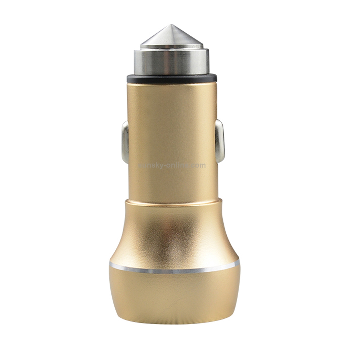 SEZU Thick Round Aviation Aluminium 1A + 2.1A Dual USB Car Charger with Safety Hammer(Gold) SEZU Thick Round Aviation Aluminium 1A + 2.1A Dual USB Car Charger with Safety Hammer(Gold)