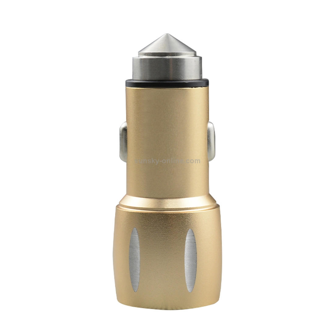 SEZU Vertical Stripes Texture Aviation Aluminium 1A + 2.1A Dual USB Car Charger with Safety Hammer(Gold) SEZU Vertical Stripes Texture Aviation Aluminium 1A + 2.1A Dual USB Car Charger with Safety Hammer(Gold)