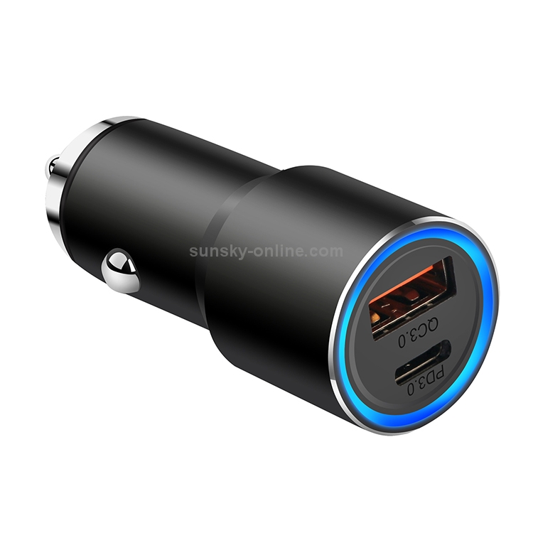 ACC-198 PD 20W + QC3.0 38W Dual Ports Metal Car Charger (Black) ACC-198 PD 20W + QC3.0 38W Dual Ports Metal Car Charger (Black)