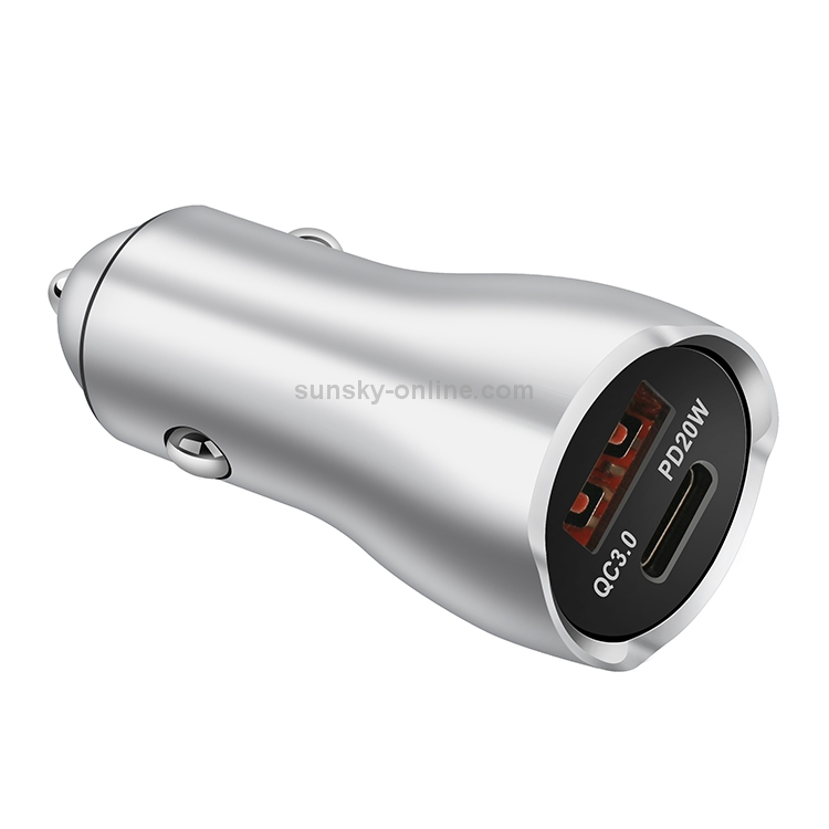 ACC-228 PD 20W + QC3.0 38W Dual Ports Metal Car Charger (Silver) ACC-228 PD 20W + QC3.0 38W Dual Ports Metal Car Charger (Silver)