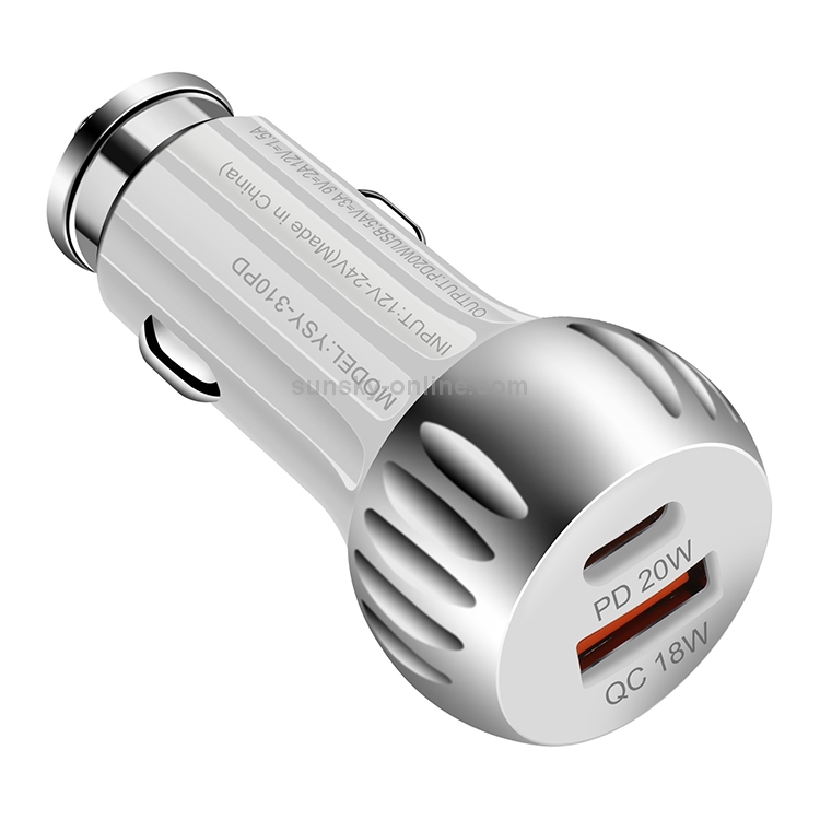 ACC-310 PD 20W + QC3.0 38W Dual Ports Fast Charging Car Charger (White) ACC-310 PD 20W + QC3.0 38W Dual Ports Fast Charging Car Charger (White)